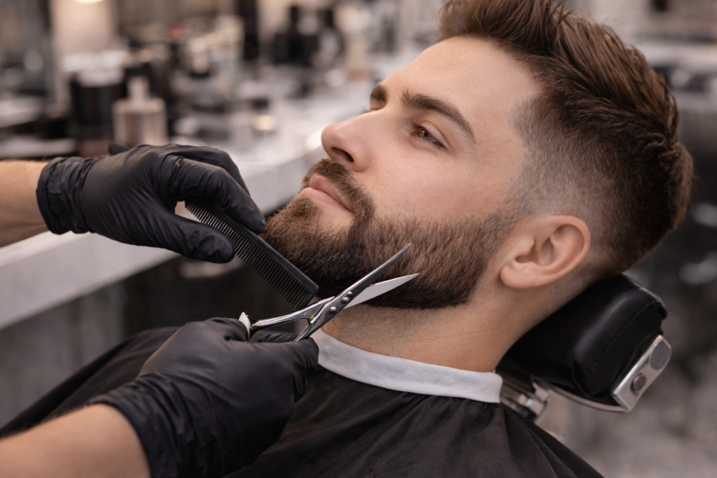 Beard Trim In Progress At Barbershop 1024x683
